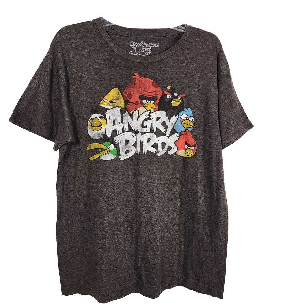 Angry Birds by Fifth Sun Mens Graphic Print T Shirt Gray Large Short Sleeve Knit